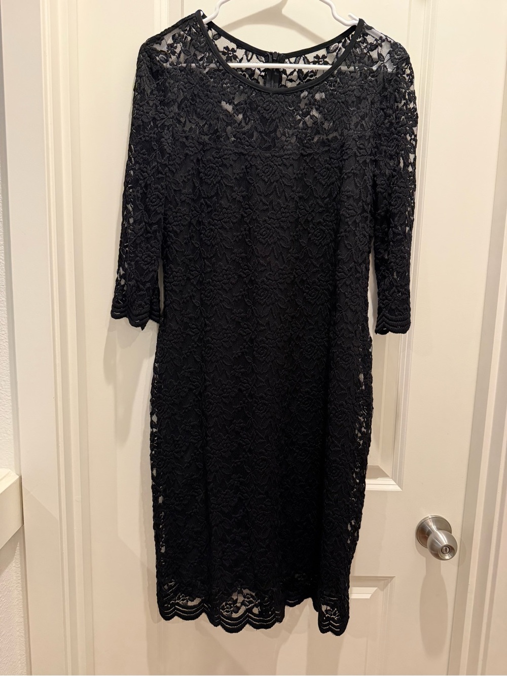 connected apparel Black Lace Midi Dress with Three-Quarter Sleeves